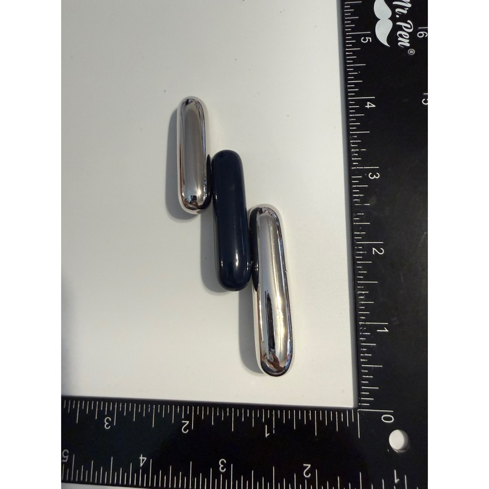 Monet Vintage Modernist Silver Tone Navy Blue Enamel Bar Brooch‎ Pin